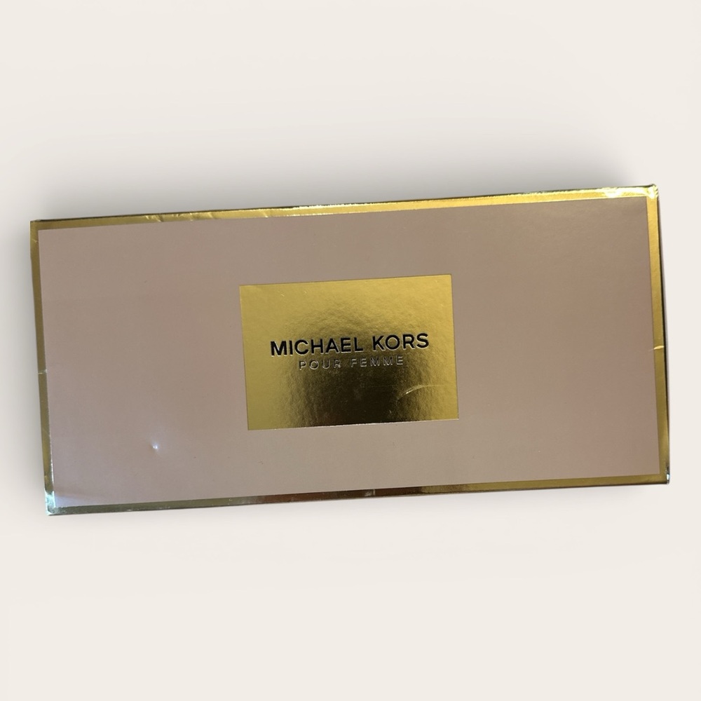 Michael Kors Gold and Cream Gift Box with Perfume and lotion and shower gel